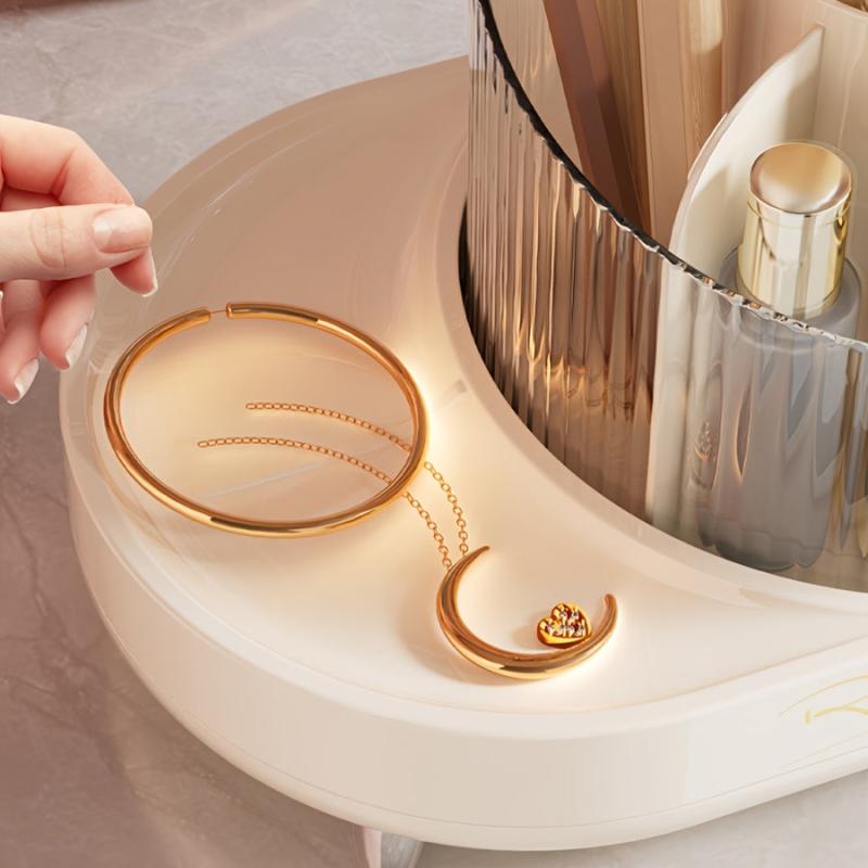 Rotating Makeup Storage Box Brush Holder Dressing Table Skincare Organizer