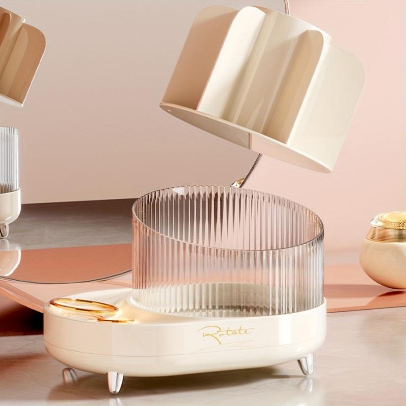 Rotating Makeup Storage Box Brush Holder Dressing Table Skincare Organizer