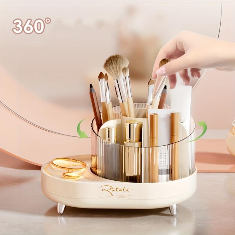 Rotating Makeup Storage Box Brush Holder Dressing Table Skincare Organizer