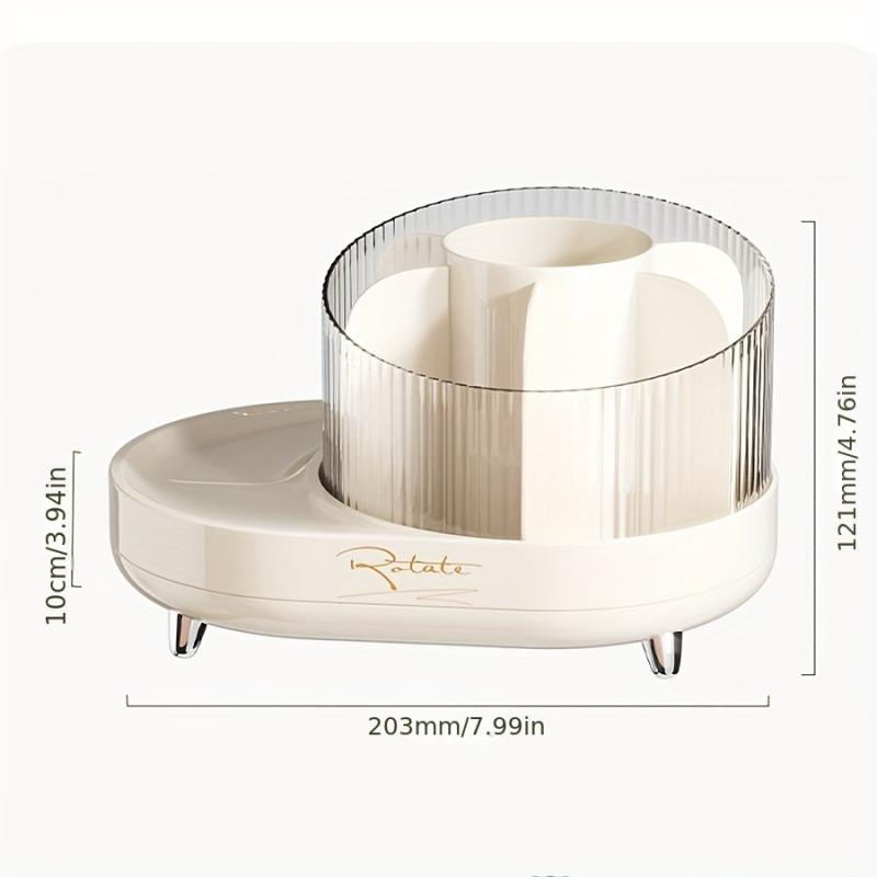 Rotating Makeup Storage Box Brush Holder Dressing Table Skincare Organizer