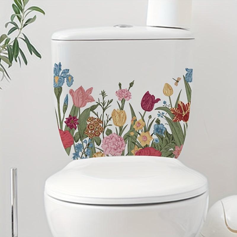 Flower Toilet Stickers Bathroom Toilet Decals Self-adhesive Door Stickers