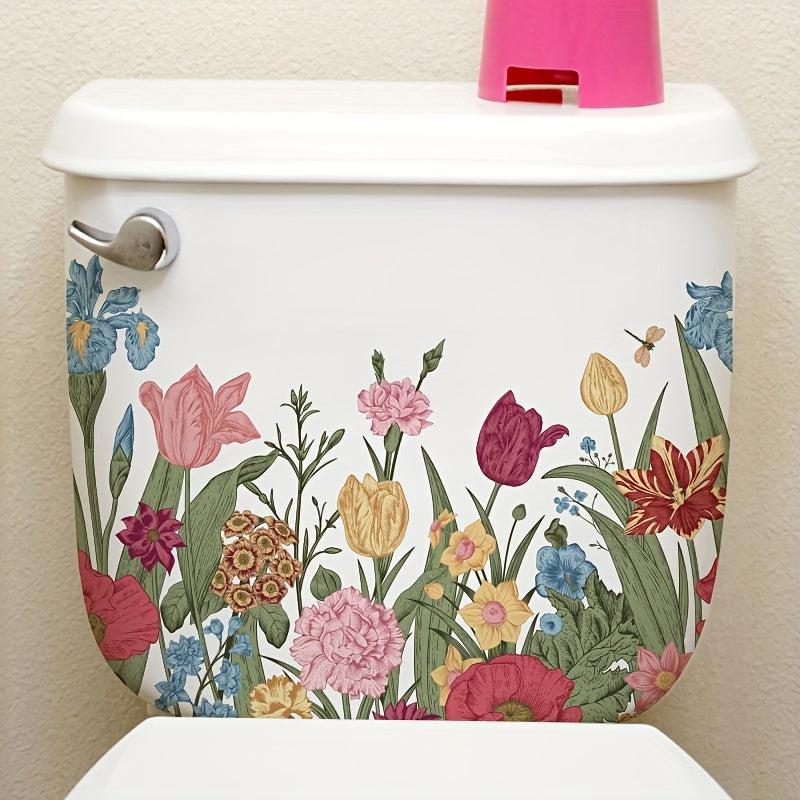Flower Toilet Stickers Bathroom Toilet Decals Self-adhesive Door Stickers