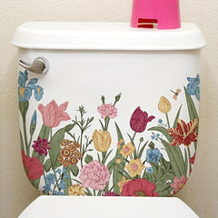 Flower Toilet Stickers Bathroom Toilet Decals Self-adhesive Door Stickers
