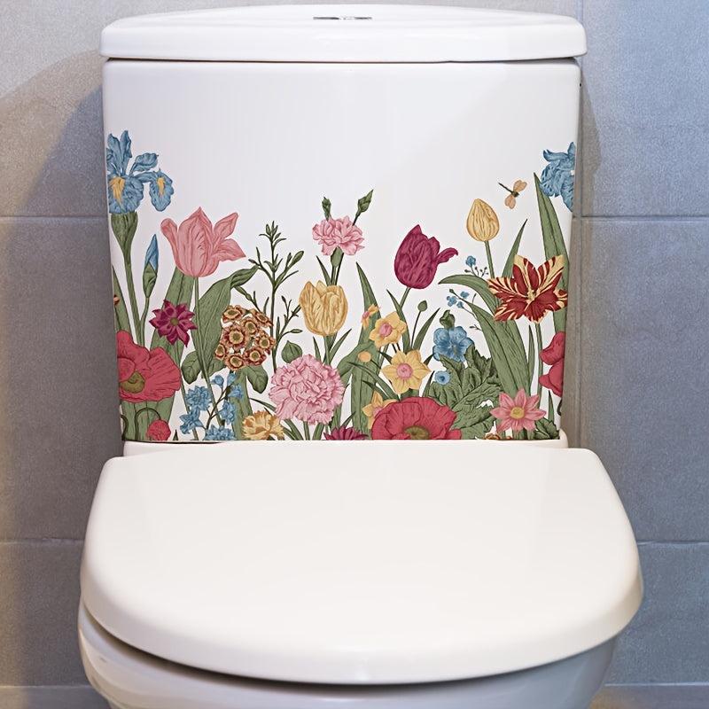 Flower Toilet Stickers Bathroom Toilet Decals Self-adhesive Door Stickers