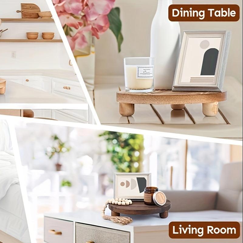 Wooden Storage Tray Round Vanity Tray Soap Dispenser Storage Rack