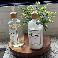 Wooden Storage Tray Round Vanity Tray Soap Dispenser Storage Rack