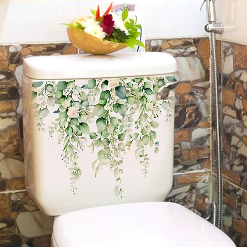 Plant Flowers Butterfly Toilet Stickers Bathroom Wall Sticker Toilet Lid Decals