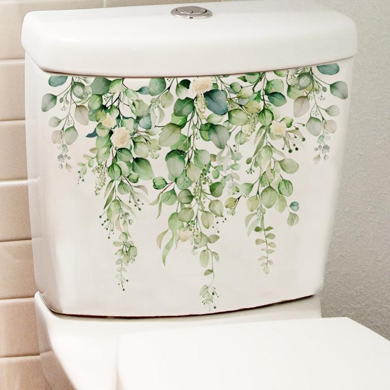 Plant Flowers Butterfly Toilet Stickers Bathroom Wall Sticker Toilet Lid Decals
