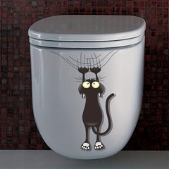 Scratch Cat Bathroom Toilet Sticker Funny Cartoon Cat Wall Decals