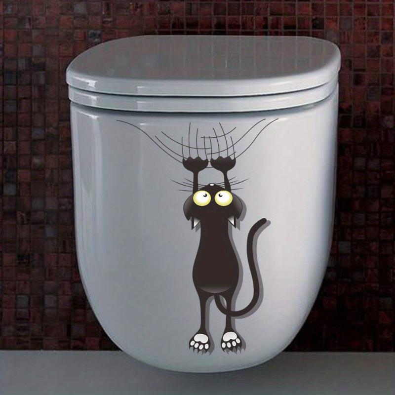 Scratch Cat Bathroom Toilet Sticker Funny Cartoon Cat Wall Decals