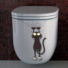 Scratch Cat Bathroom Toilet Sticker Funny Cartoon Cat Wall Decals