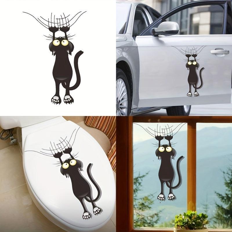 Scratch Cat Bathroom Toilet Sticker Funny Cartoon Cat Wall Decals