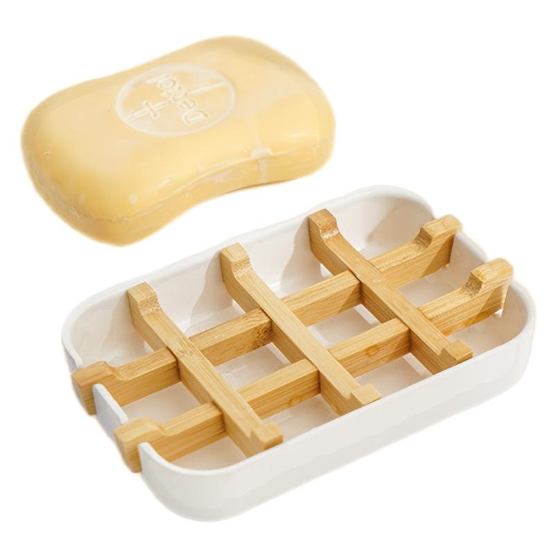 Bamboo Soap Dish Self Draining Soap Holder Wooden Soap Saver with Drainage