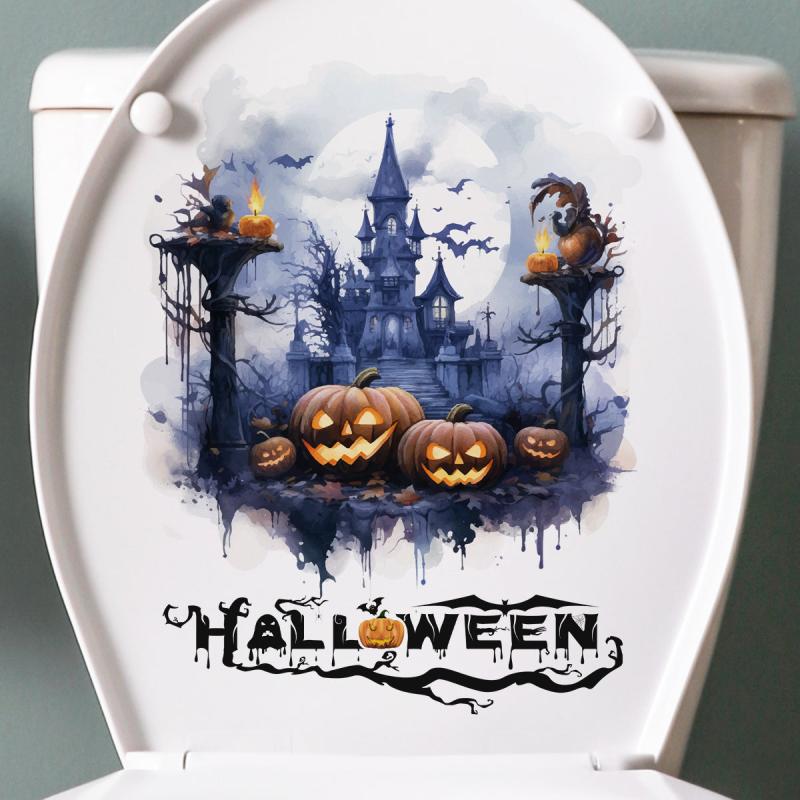 Halloween Decorative Sticker Toilet Cover Pumpkin Cat Wall Sticker