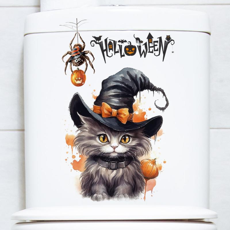 Halloween Decorative Sticker Toilet Cover Pumpkin Cat Wall Sticker
