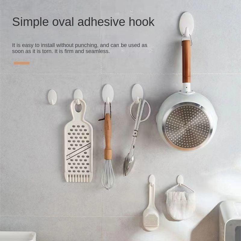 6pcs Oval Wall Mounted Hook No Punching Self adhesive Traceless Load bearing