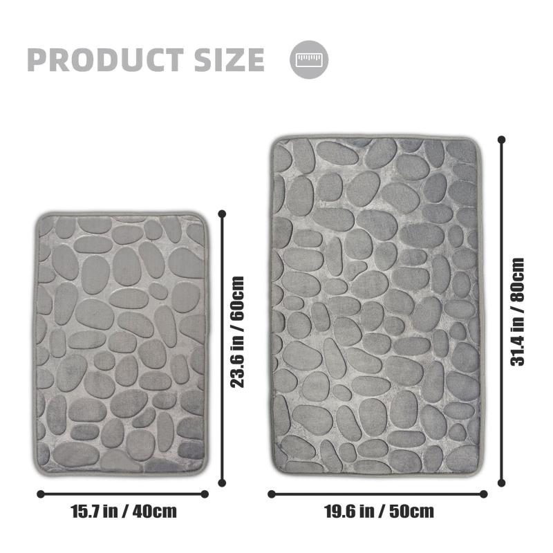 Soft 3D Cobblestone Pattern Bath Mat Non Slip Memory Foam Bath Rug