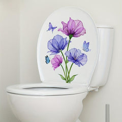 Funny Flower Butterfly Toilet Lid Decal Bathroom Wall Sticker