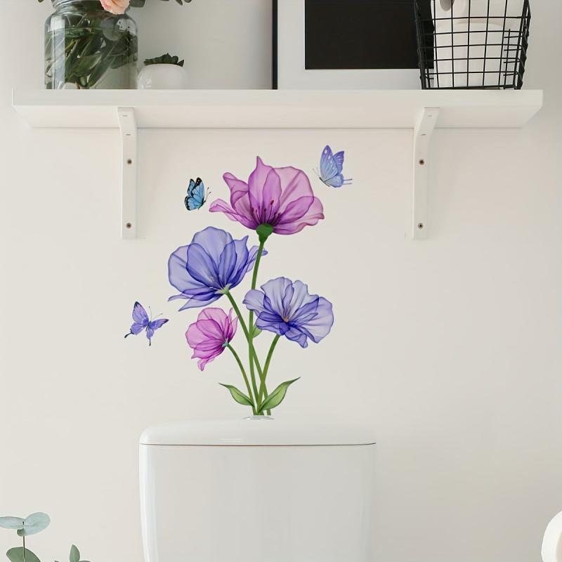Funny Flower Butterfly Toilet Lid Decal Bathroom Wall Sticker