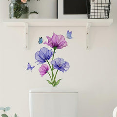 Funny Flower Butterfly Toilet Lid Decal Bathroom Wall Sticker