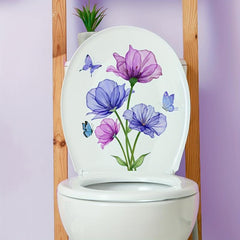 Funny Flower Butterfly Toilet Lid Decal Bathroom Wall Sticker
