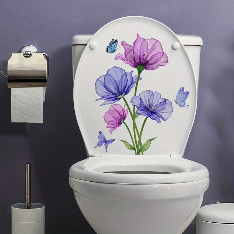 Funny Flower Butterfly Toilet Lid Decal Bathroom Wall Sticker