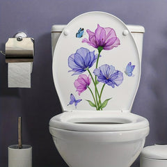 Funny Flower Butterfly Toilet Lid Decal Bathroom Wall Sticker