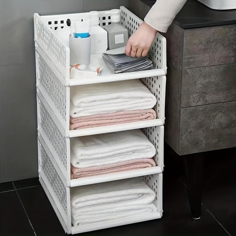 Stackable Plastic Storage Rack Closet Clothes Organizer Shelf