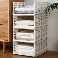 Stackable Plastic Storage Rack Closet Clothes Organizer Shelf