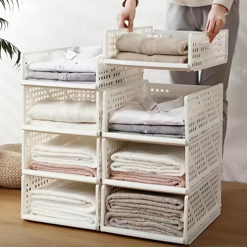 Stackable Plastic Storage Rack Closet Clothes Organizer Shelf
