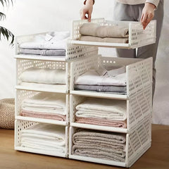 Stackable Plastic Storage Rack Closet Clothes Organizer Shelf
