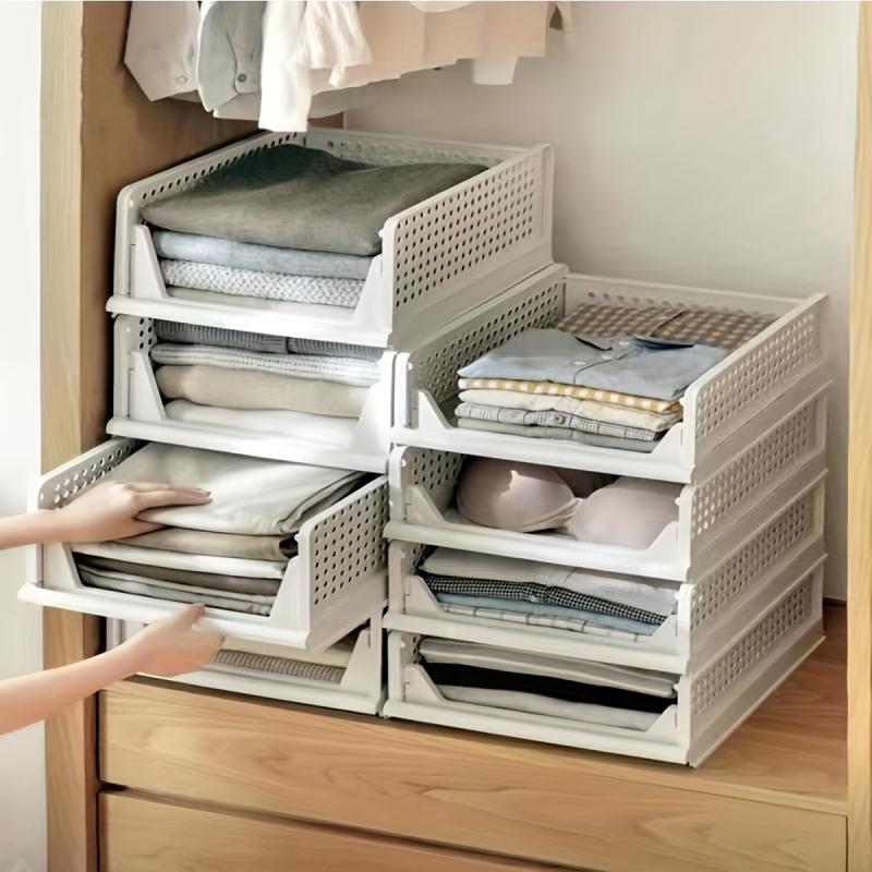 Stackable Plastic Storage Rack Closet Clothes Organizer Shelf