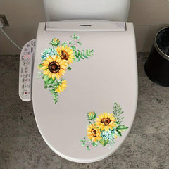 Sunflower Pattern Toilet Lid Decal Adhesive Wall Sticker Bathroom Decor