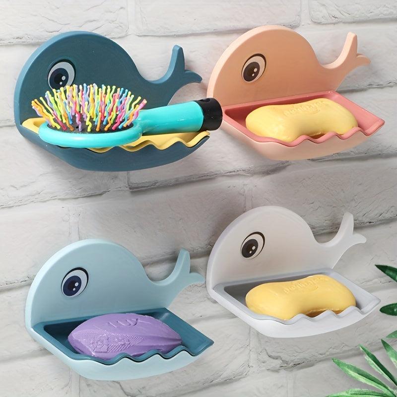 Whale Shape 2 Layer Soap Dish Cartoon Animal Drain Soap Holder