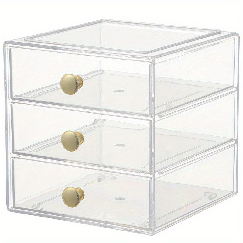 3 Layers Transparent Cosmetics Storage Box Drawer Style Organizer