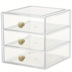 3 Layers Transparent Cosmetics Storage Box Drawer Style Organizer