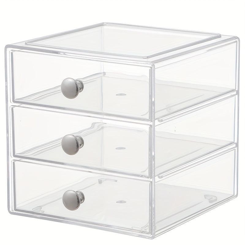 3 Layers Transparent Cosmetics Storage Box Drawer Style Organizer