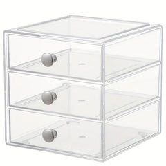 3 Layers Transparent Cosmetics Storage Box Drawer Style Organizer