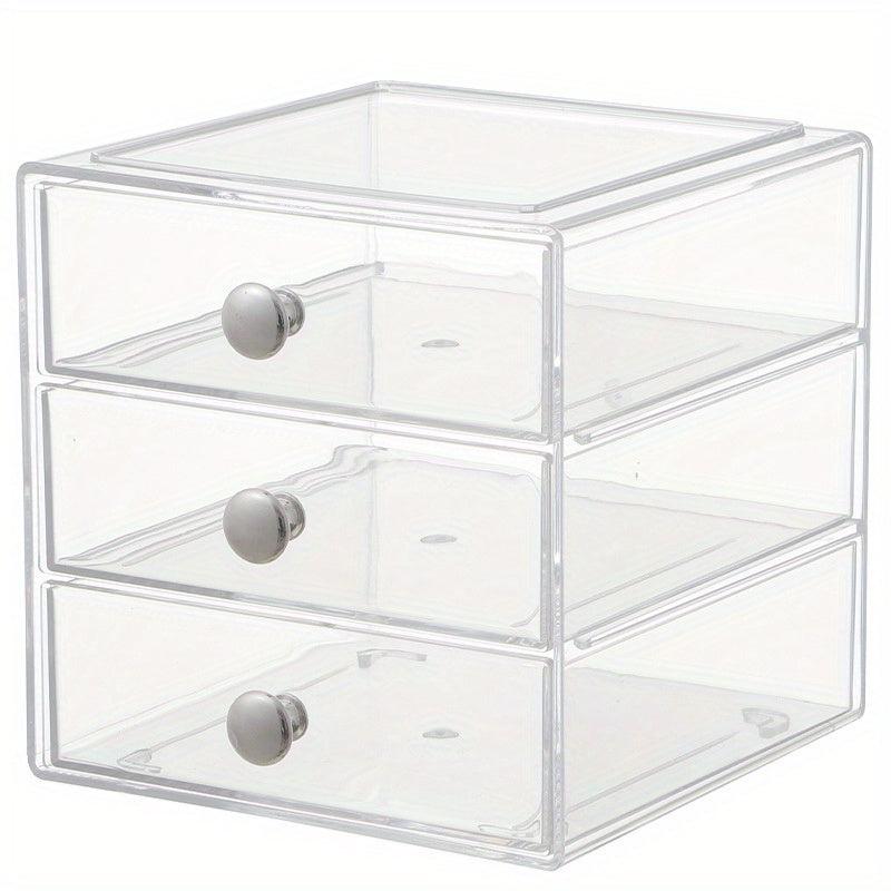 3 Layers Transparent Cosmetics Storage Box Drawer Style Organizer
