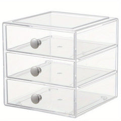 3 Layers Transparent Cosmetics Storage Box Drawer Style Organizer