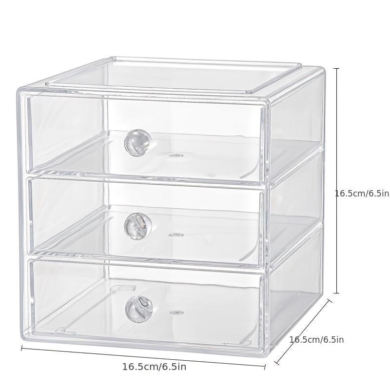 3 Layers Transparent Cosmetics Storage Box Drawer Style Organizer