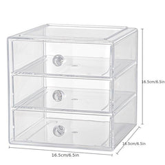 3 Layers Transparent Cosmetics Storage Box Drawer Style Organizer