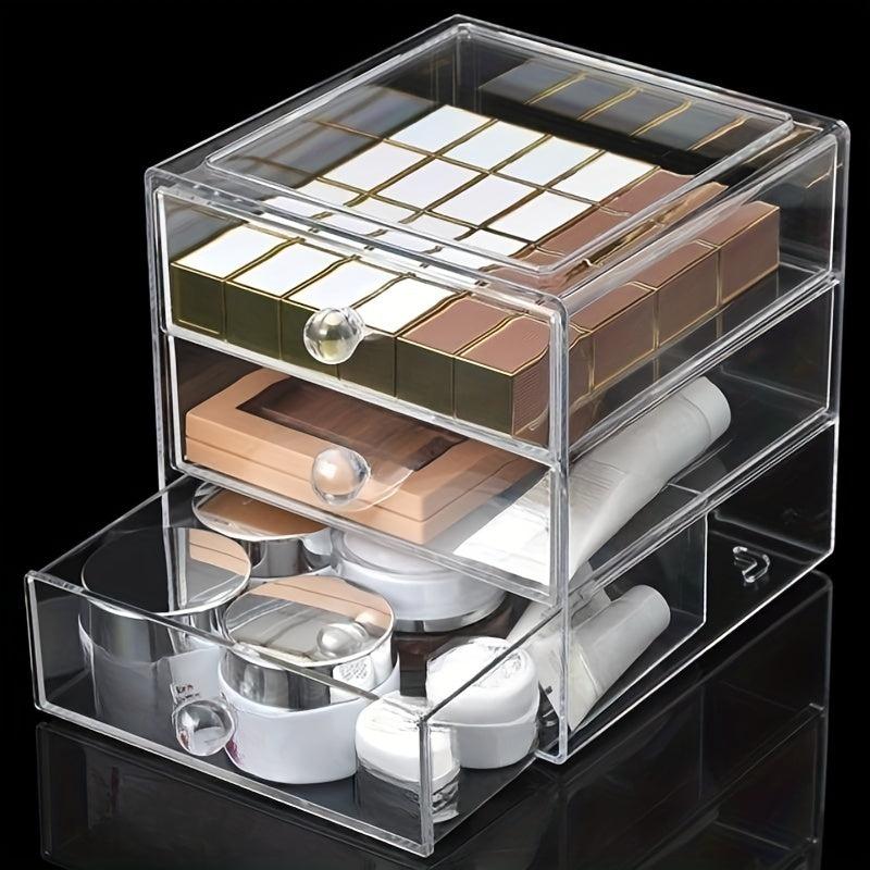 3 Layers Transparent Cosmetics Storage Box Drawer Style Organizer