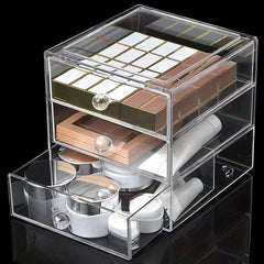 3 Layers Transparent Cosmetics Storage Box Drawer Style Organizer
