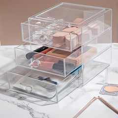 3 Layers Transparent Cosmetics Storage Box Drawer Style Organizer