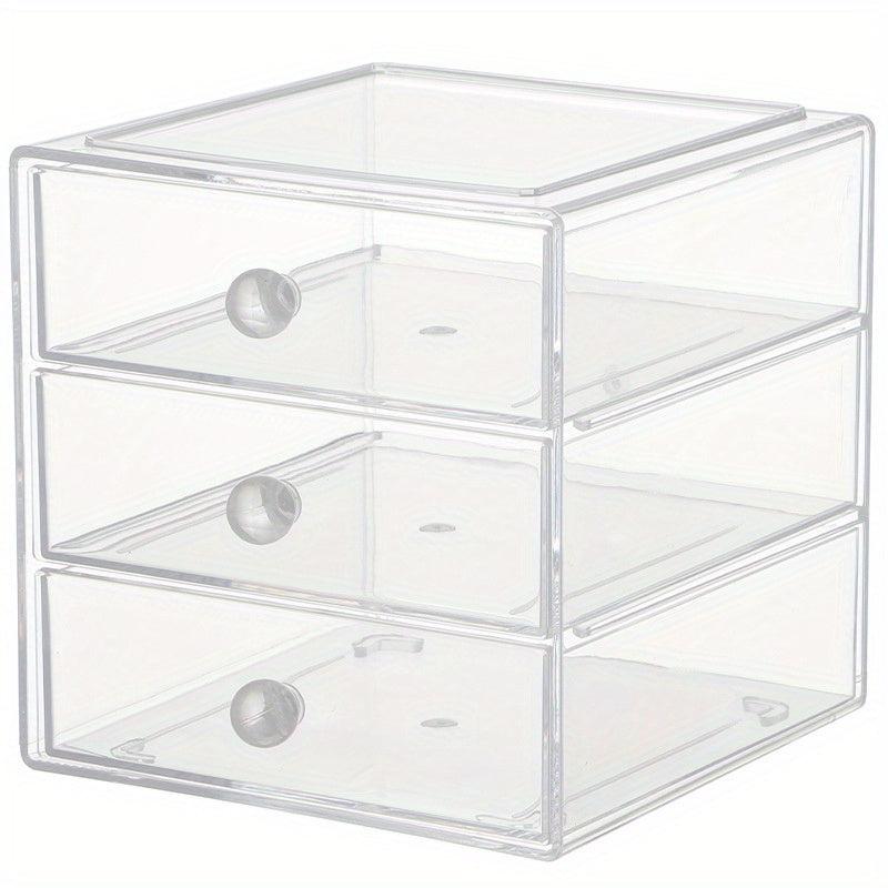 3 Layers Transparent Cosmetics Storage Box Drawer Style Organizer