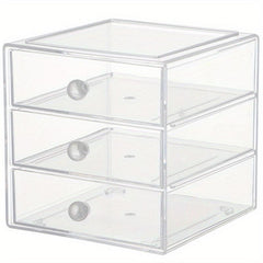 3 Layers Transparent Cosmetics Storage Box Drawer Style Organizer