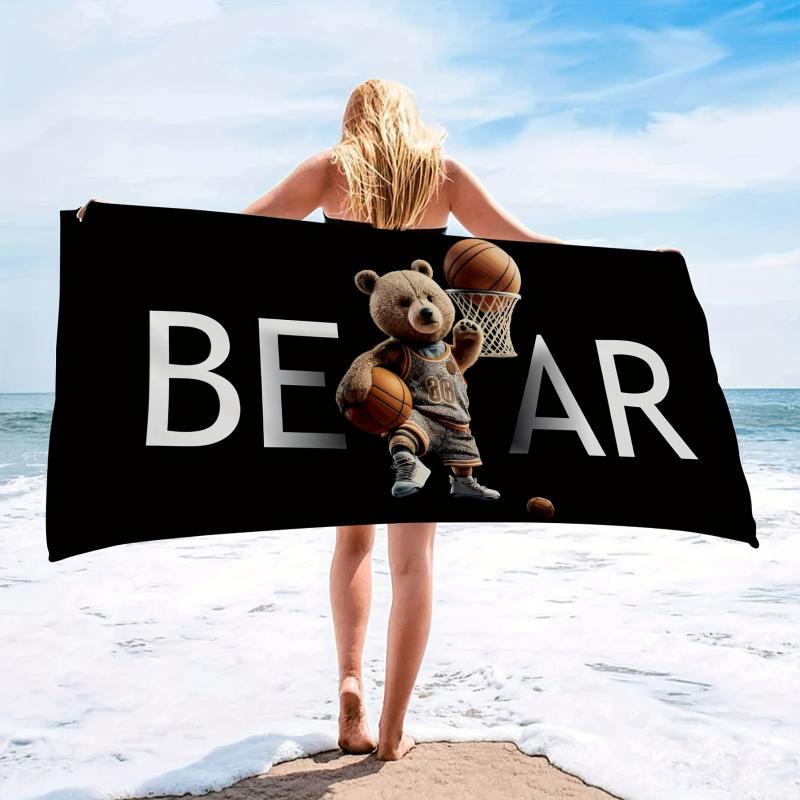 Basketball Bear Pattern Large Beach Towel Quick Drying Soft Water Absorbent