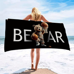 Basketball Bear Pattern Large Beach Towel Quick Drying Soft Water Absorbent