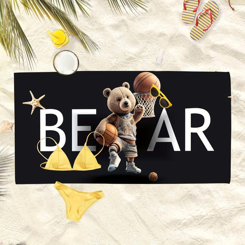 Basketball Bear Pattern Large Beach Towel Quick Drying Soft Water Absorbent